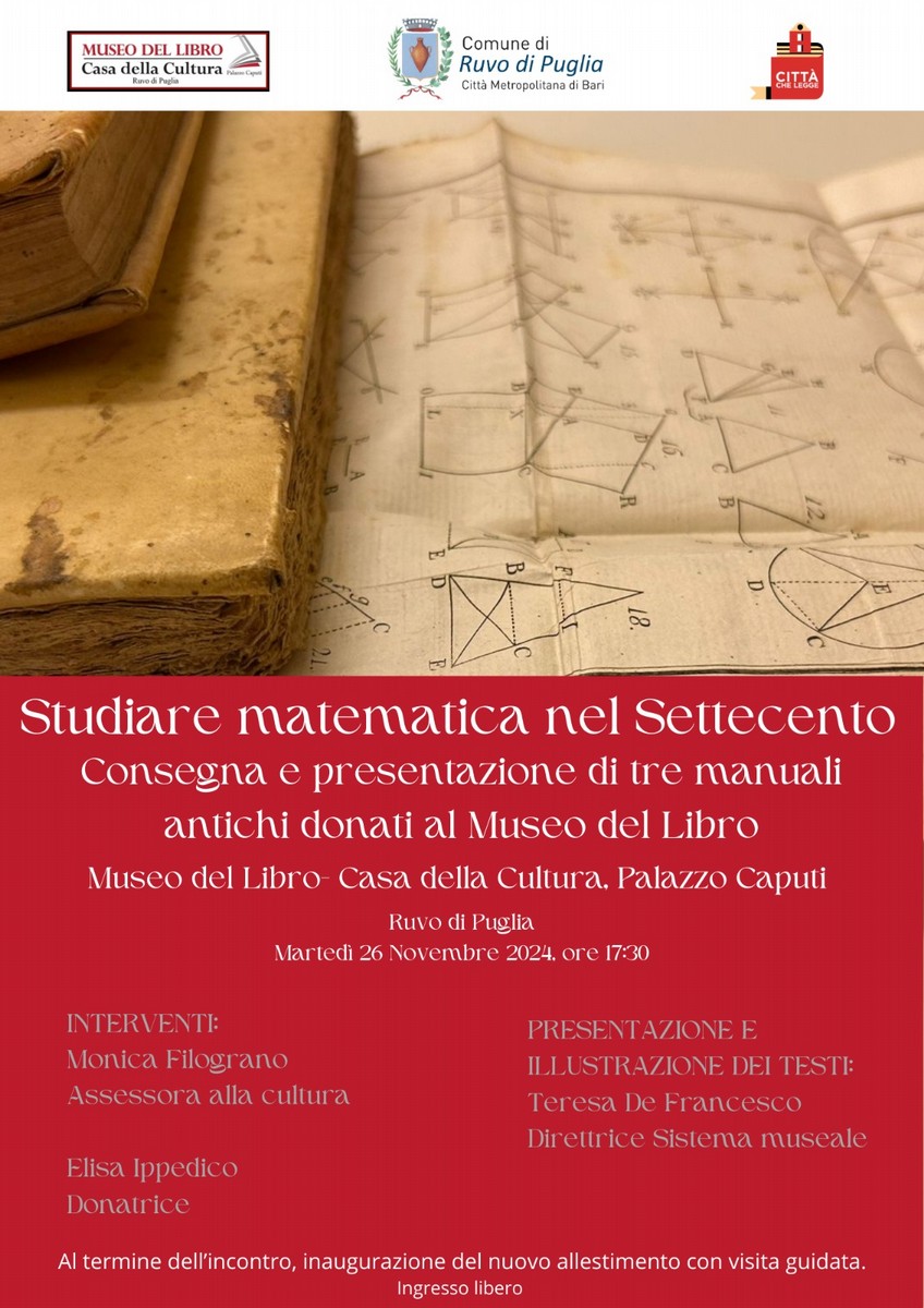 Consegna volumi antichi matematica al museo del libro di Ruvo di Puglia