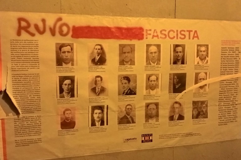 Atto vandalico contro il manifesto “Ruvo antifascista”