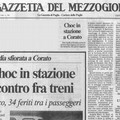 Trent'anni fa un altro scontro fra due treni sulla stessa linea Bari Nord