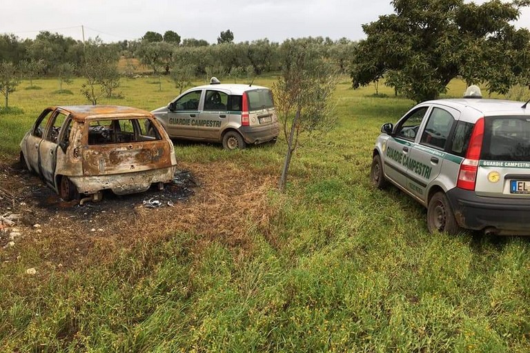 La Fiat Punto incendiata recuperata dalle Guardie Campestri